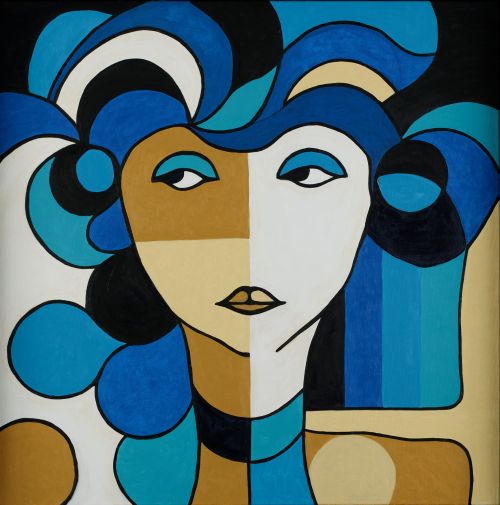 JESÚS SOLER, "Azul y ocre (Rostros de Panamá)", 2014, Óleo 